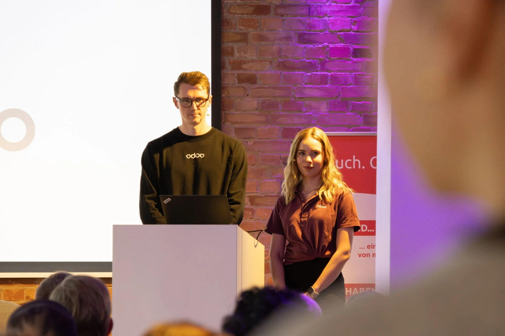 Джерело: Odoo Blog Експерти Odoo Нікола Гроте та Крістіан Гатц на сцені Business Show у Берліні